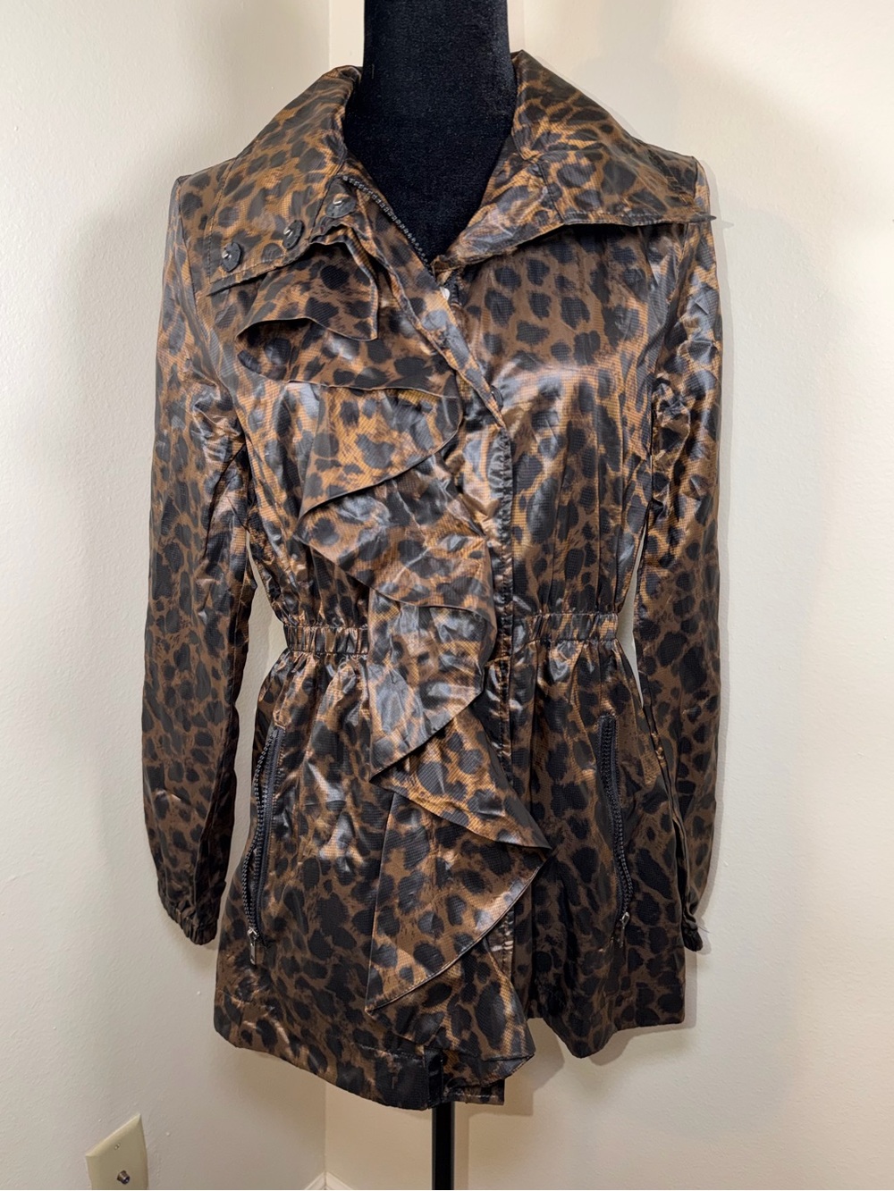 Boston Proper Sport Leopard Print 2010s Lightweight Windbreaker Jacket Trench